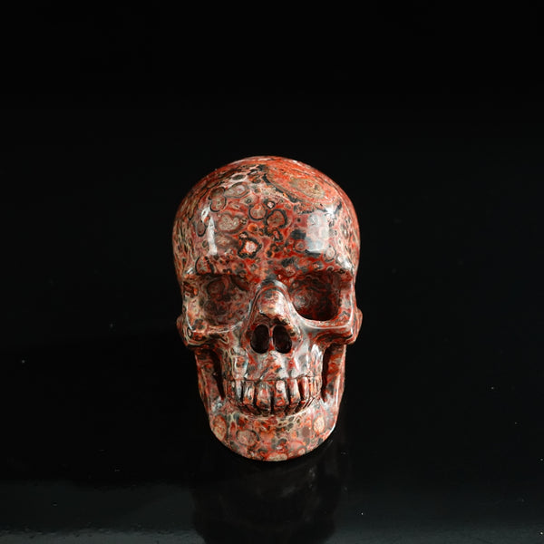 3.0" Red Leopard skin stone Crystal Skull Carving - Unique Piece #LS13