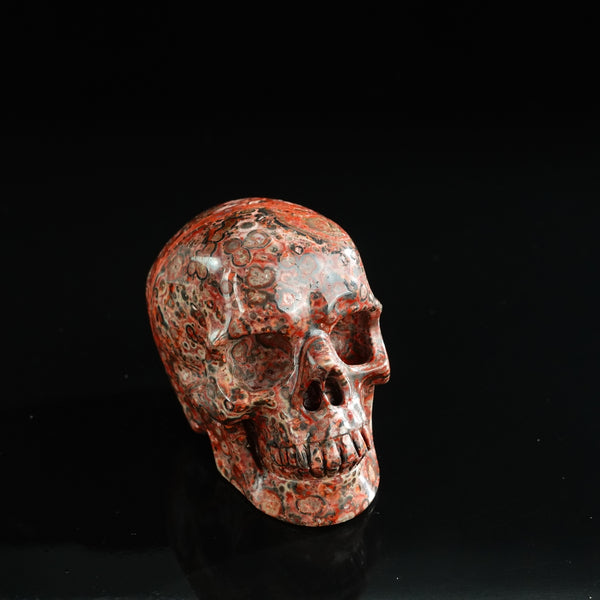 3.0" Red Leopard skin stone Crystal Skull Carving - Unique Piece #LS13 - alternate view
