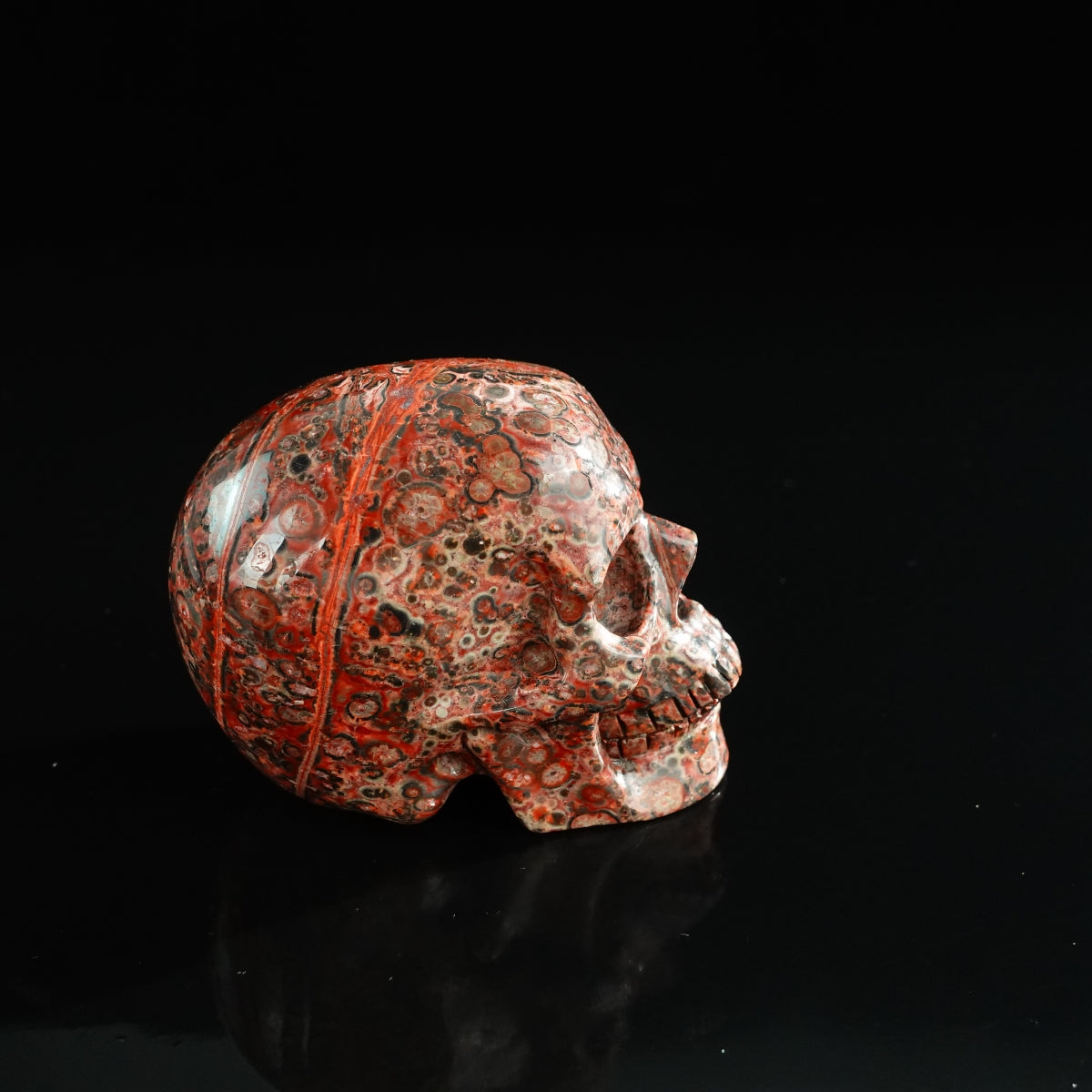 3.0" Red Leopard skin stone Crystal Skull Carving - Unique Piece #LS13
