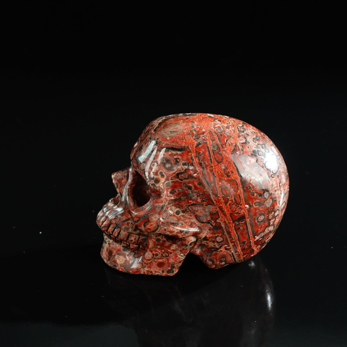 3.0" Red Leopard skin stone Crystal Skull Carving - Unique Piece #LS13