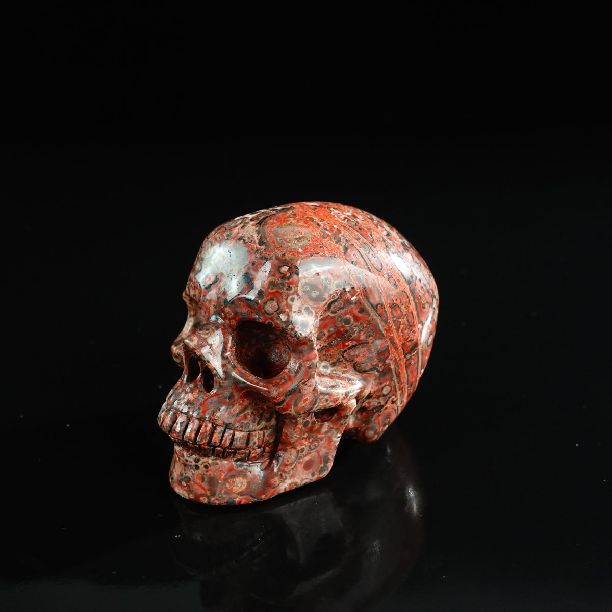 3.0" Red Leopard skin stone Crystal Skull Carving - Unique Piece #LS13