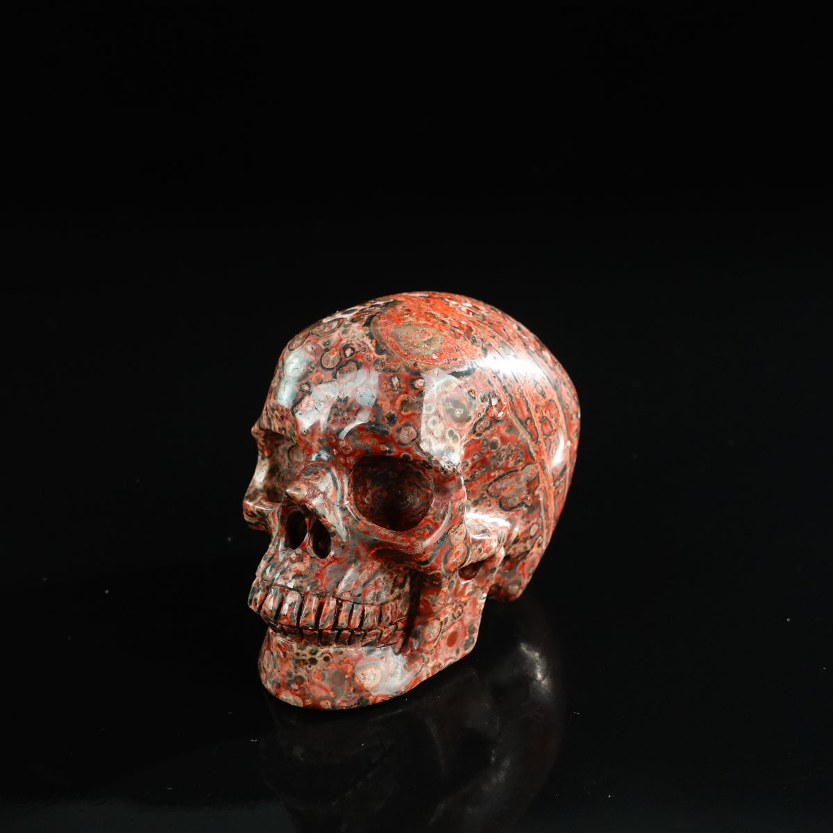 3.0" Red Leopard skin stone Crystal Skull Carving - Unique Piece #LS13