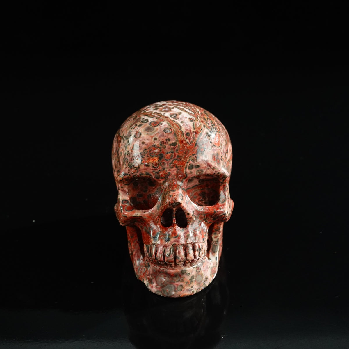 3.0" Red Leopard skin stone Crystal Skull Carving - Unique Piece #LS14