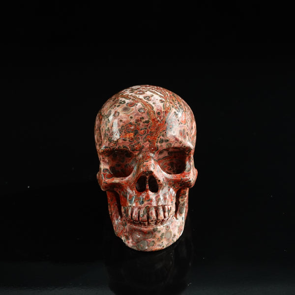 3.0" Red Leopard skin stone Crystal Skull Carving - Unique Piece #LS14