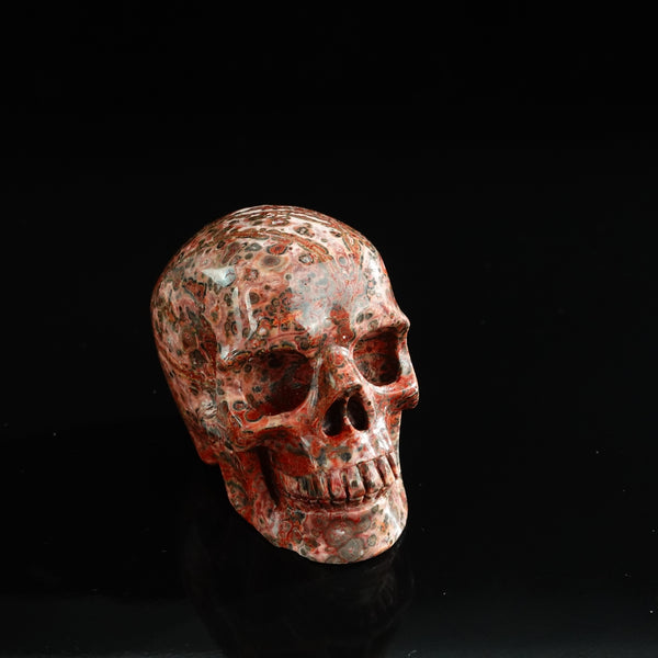 3.0" Red Leopard skin stone Crystal Skull Carving - Unique Piece #LS14 - alternate view