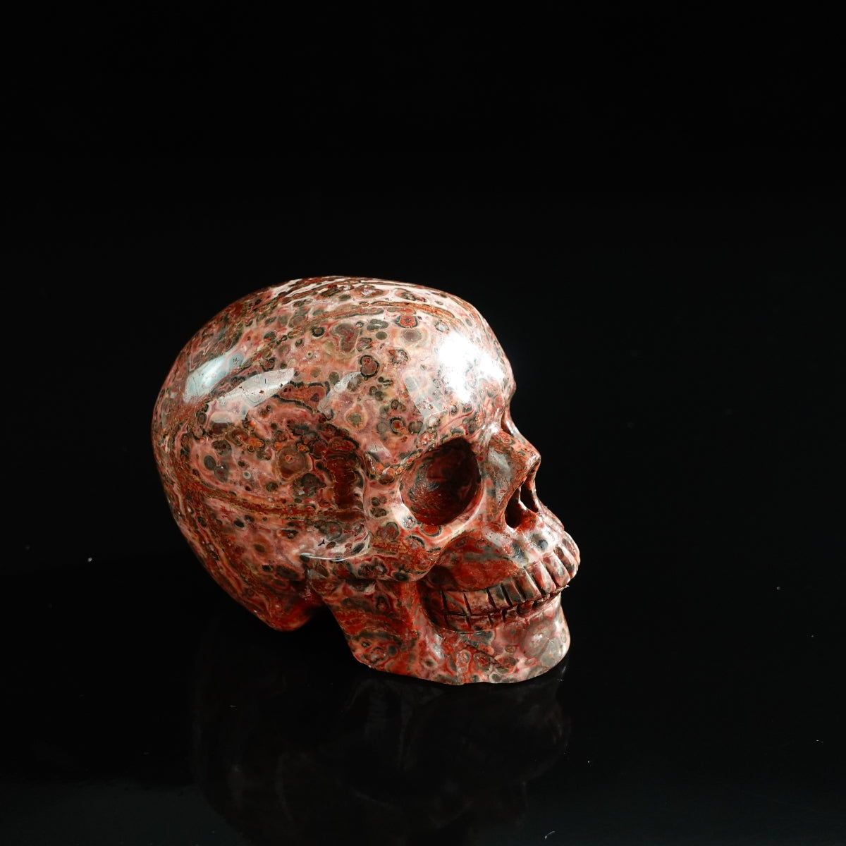 3.0" Red Leopard skin stone Crystal Skull Carving - Unique Piece #LS14