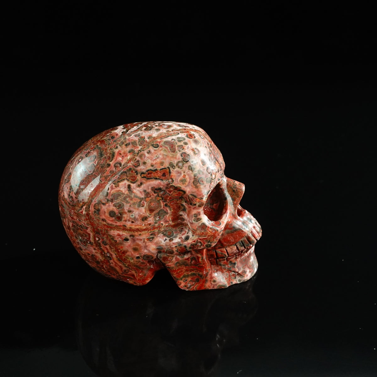 3.0" Red Leopard skin stone Crystal Skull Carving - Unique Piece #LS14