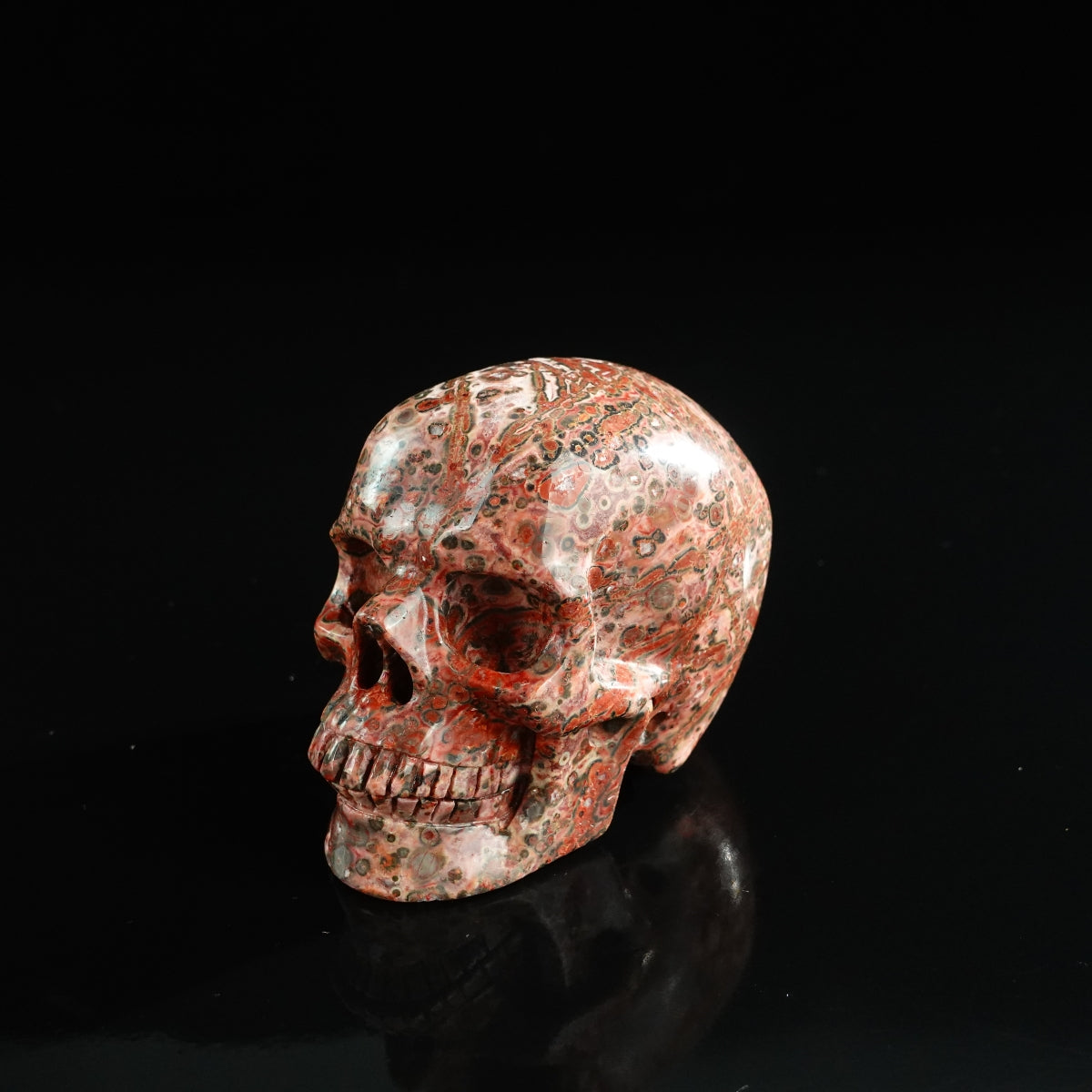 3.0" Red Leopard skin stone Crystal Skull Carving - Unique Piece #LS14