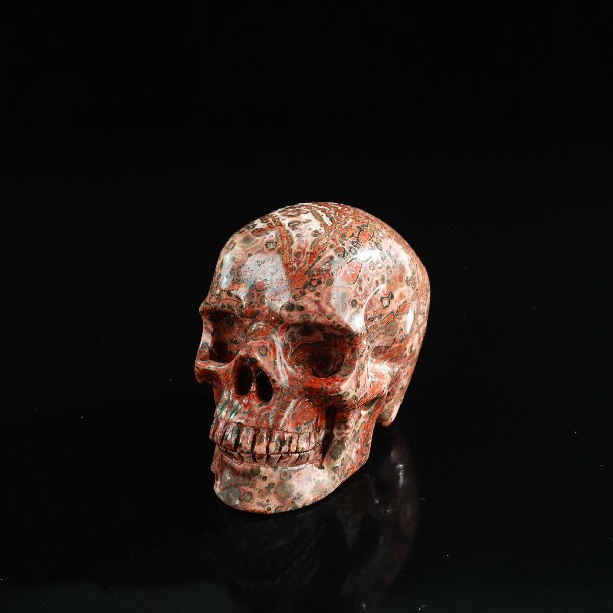 3.0" Red Leopard skin stone Crystal Skull Carving - Unique Piece #LS14