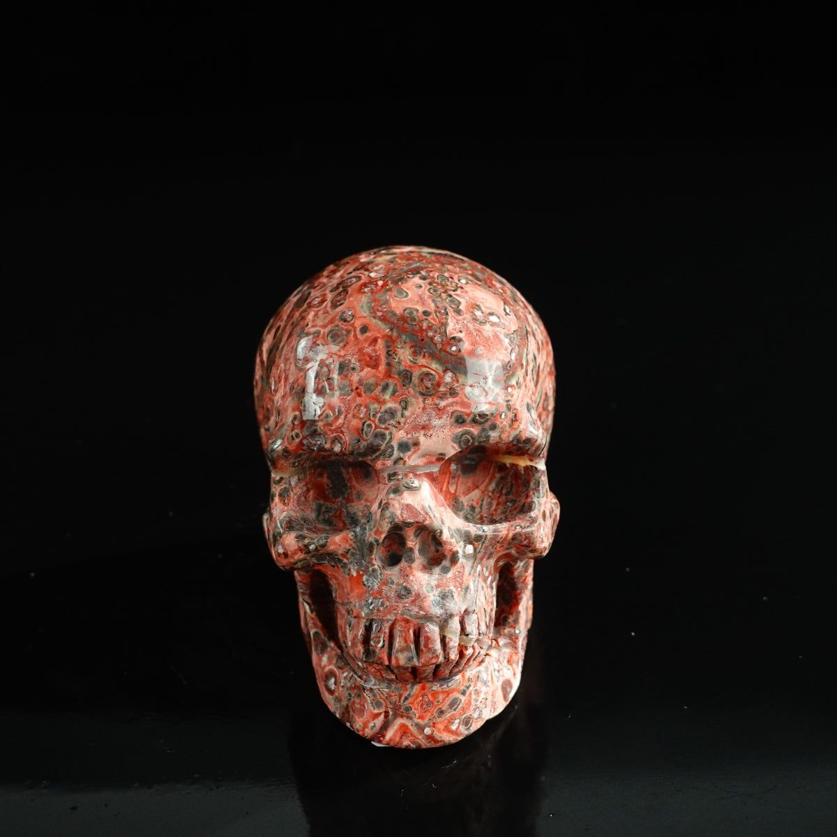 3.0" Red Leopard skin stone Crystal Skull Carving - Unique Piece #LS15