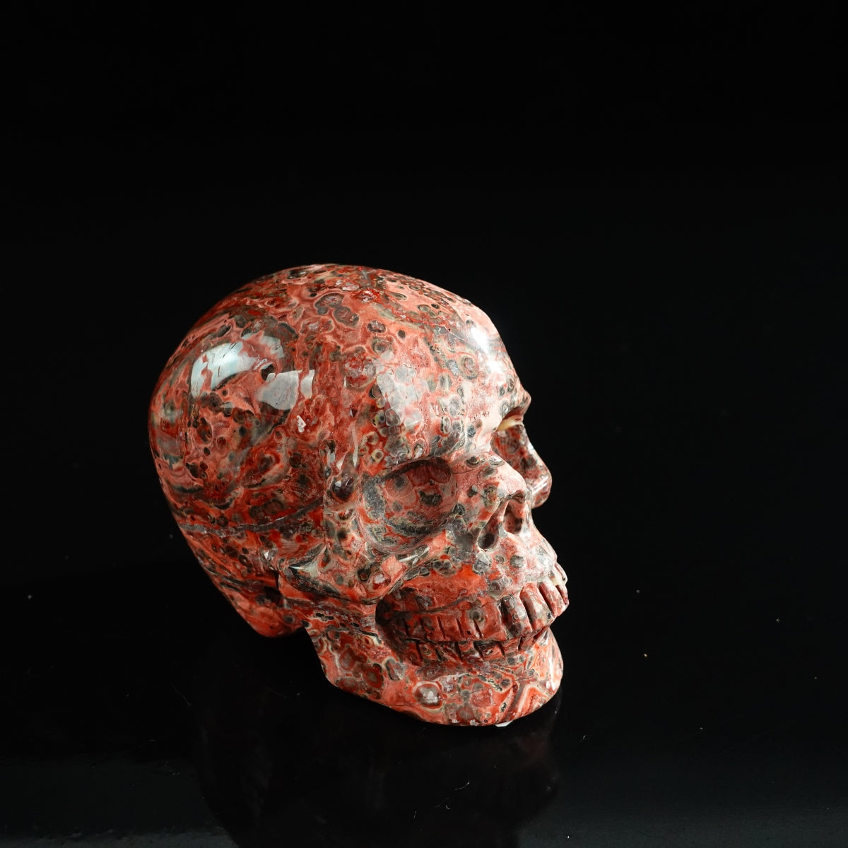 3.0" Red Leopard skin stone Crystal Skull Carving - Unique Piece #LS15