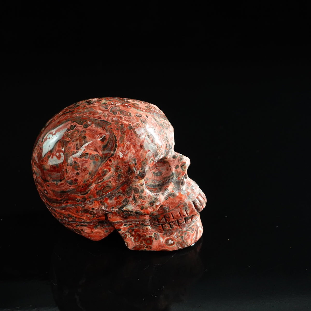 3.0" Red Leopard skin stone Crystal Skull Carving - Unique Piece #LS15