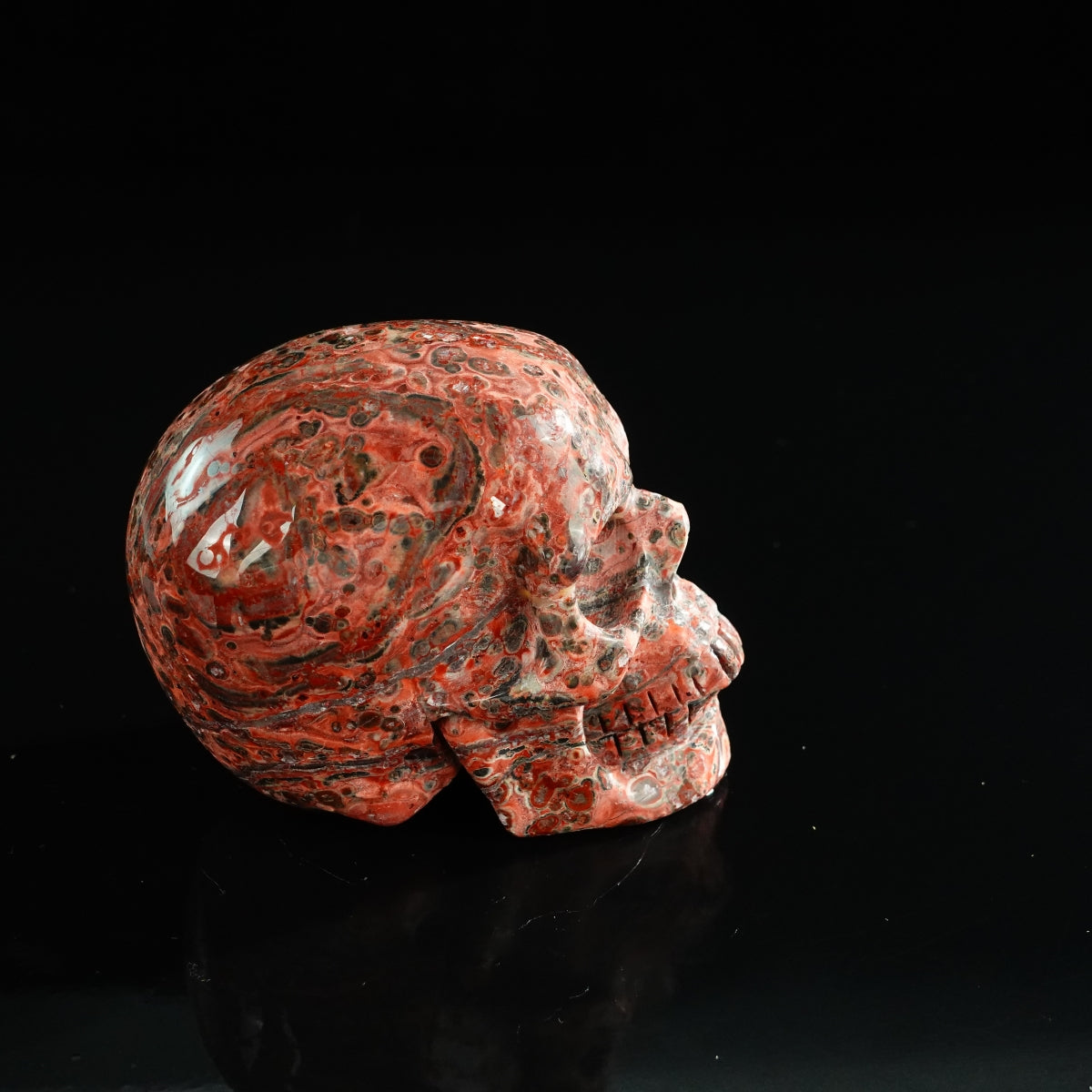 3.0" Red Leopard skin stone Crystal Skull Carving - Unique Piece #LS15