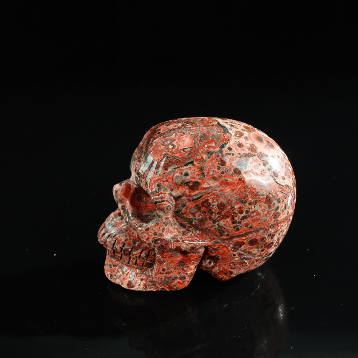3.0" Red Leopard skin stone Crystal Skull Carving - Unique Piece #LS15