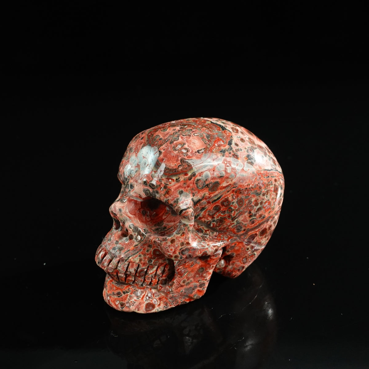 3.0" Red Leopard skin stone Crystal Skull Carving - Unique Piece #LS15