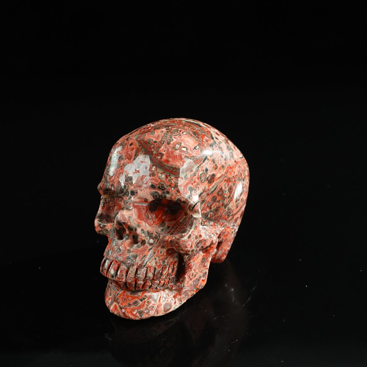 3.0" Red Leopard skin stone Crystal Skull Carving - Unique Piece #LS15