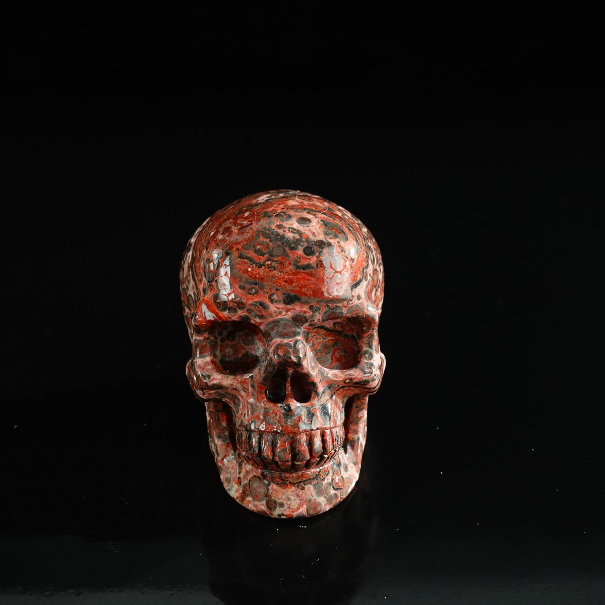 3.0" Red Leopard skin stone Crystal Skull Carving - Unique Piece #LS16