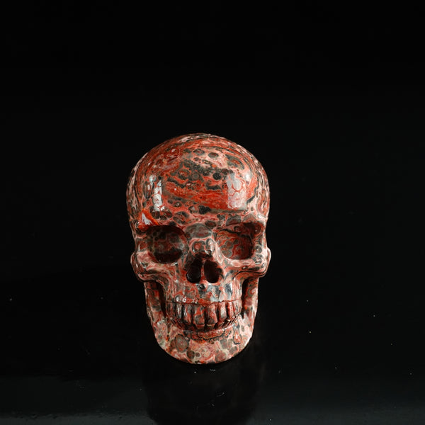 3.0" Red Leopard skin stone Crystal Skull Carving - Unique Piece #LS16