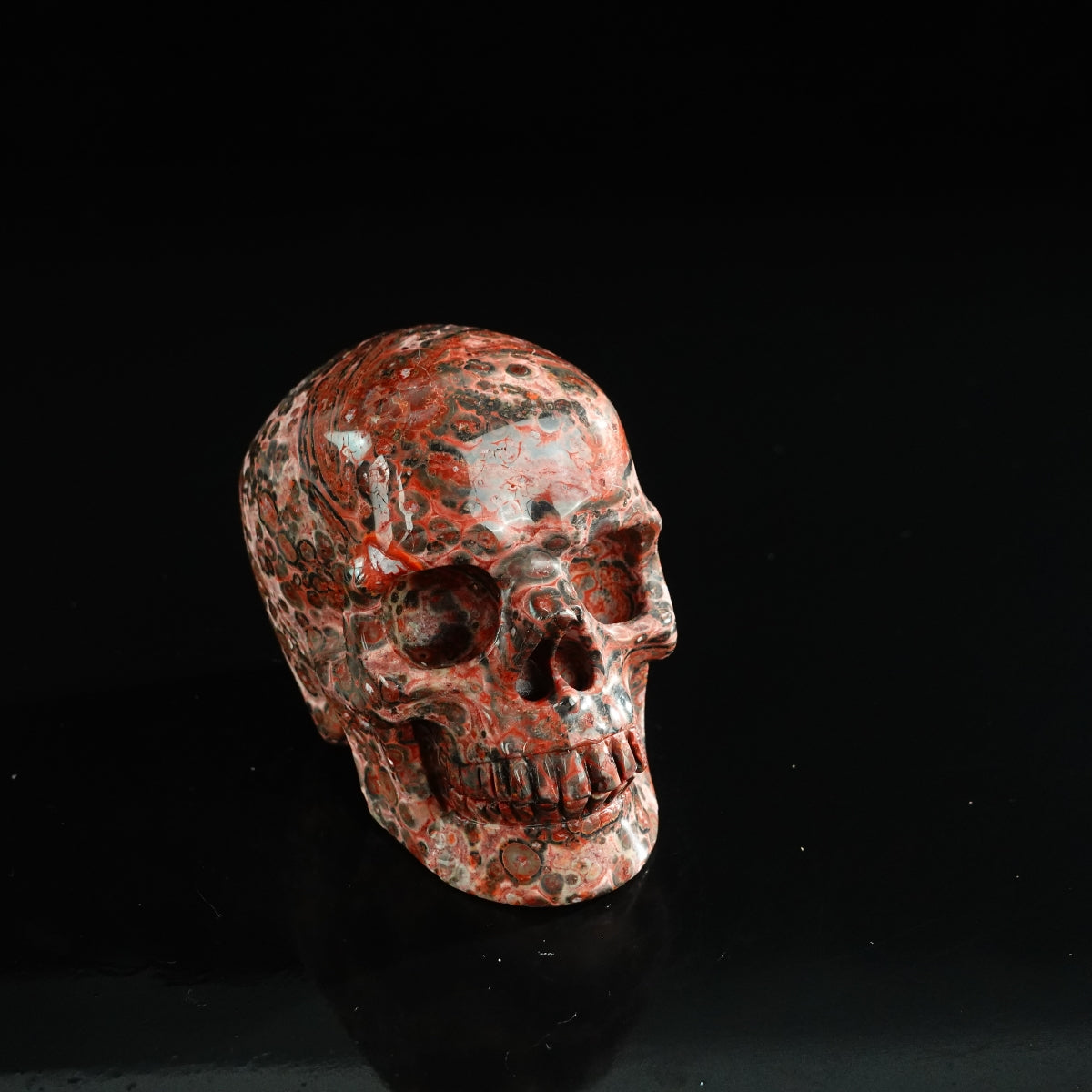 3.0" Red Leopard skin stone Crystal Skull Carving - Unique Piece #LS16