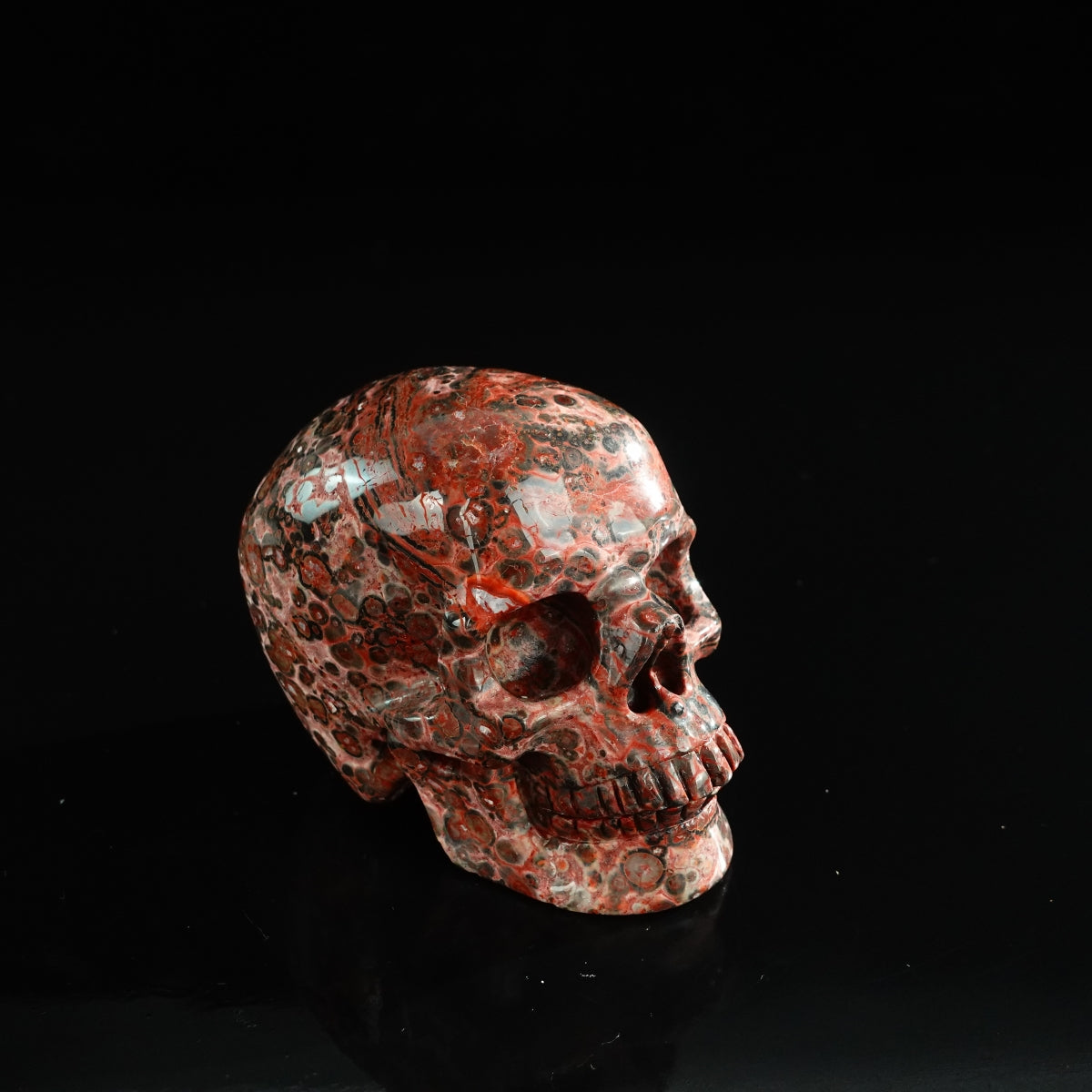 3.0" Red Leopard skin stone Crystal Skull Carving - Unique Piece #LS16