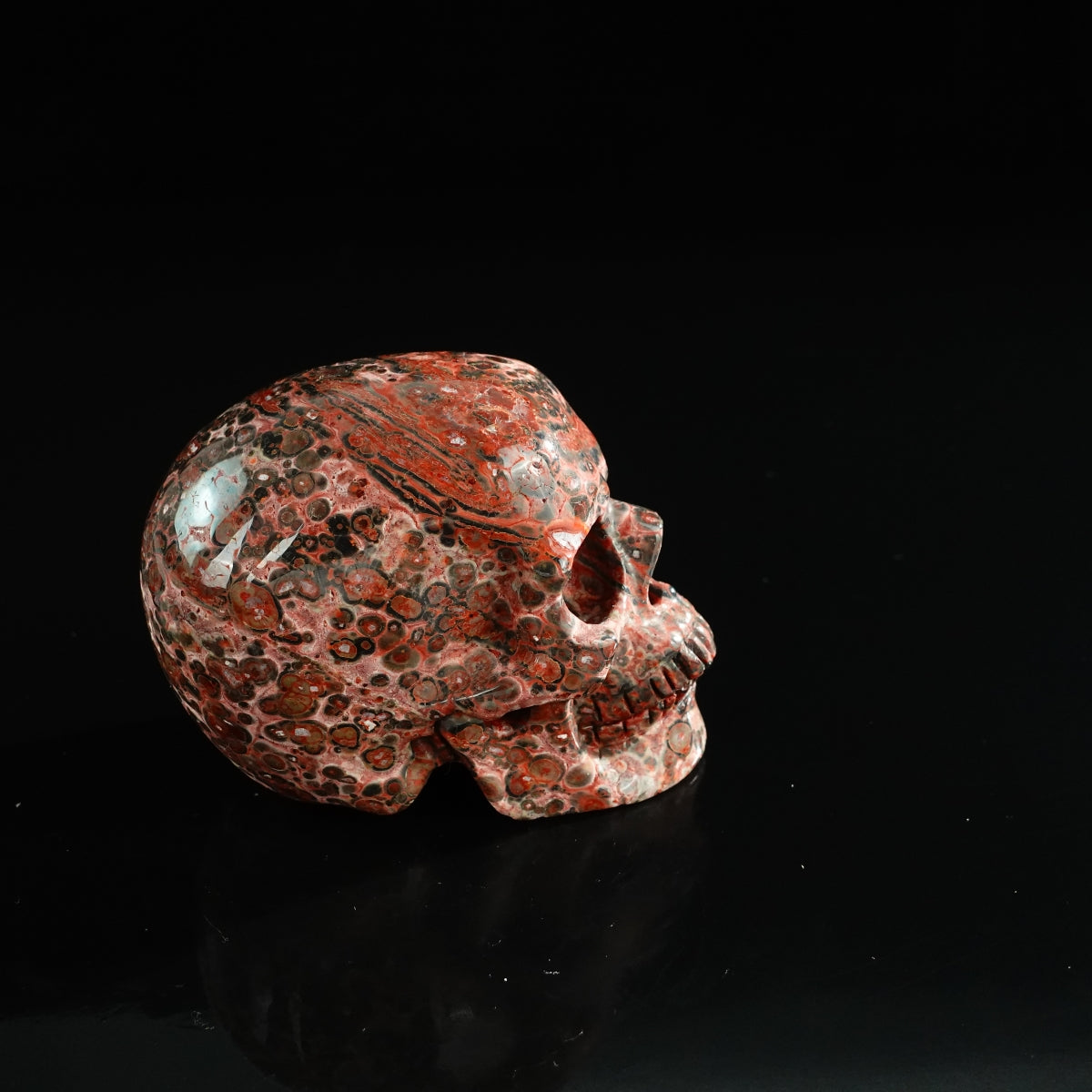 3.0" Red Leopard skin stone Crystal Skull Carving - Unique Piece #LS16