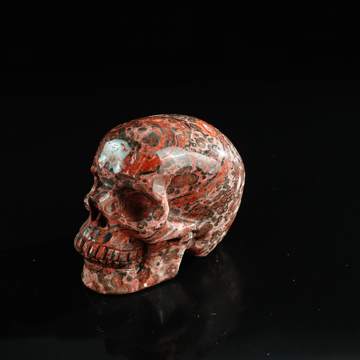 3.0" Red Leopard skin stone Crystal Skull Carving - Unique Piece #LS16