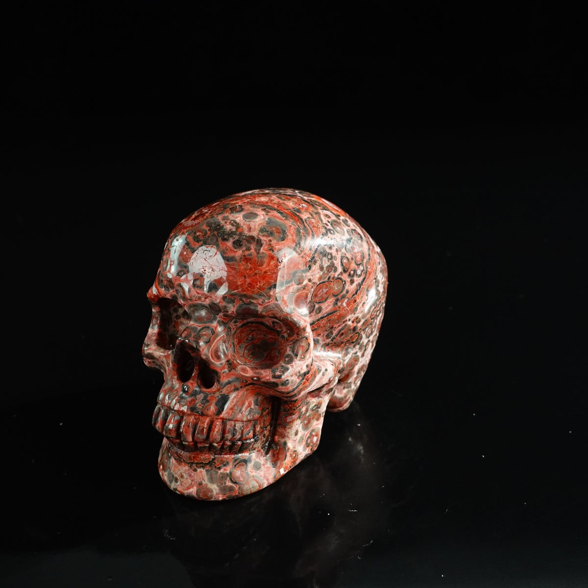 3.0" Red Leopard skin stone Crystal Skull Carving - Unique Piece #LS16