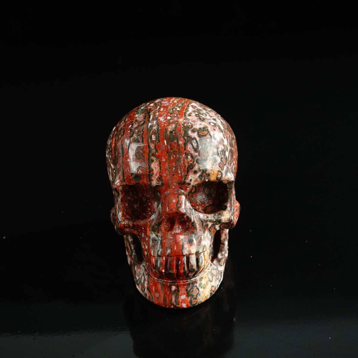 3.0" Red Leopard skin stone Crystal Skull Carving - Unique Piece #LS17