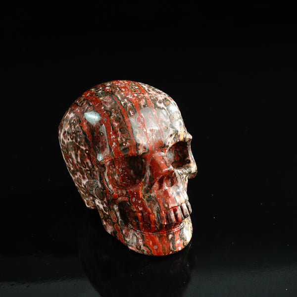 3.0" Red Leopard skin stone Crystal Skull Carving - Unique Piece #LS17 - alternate view