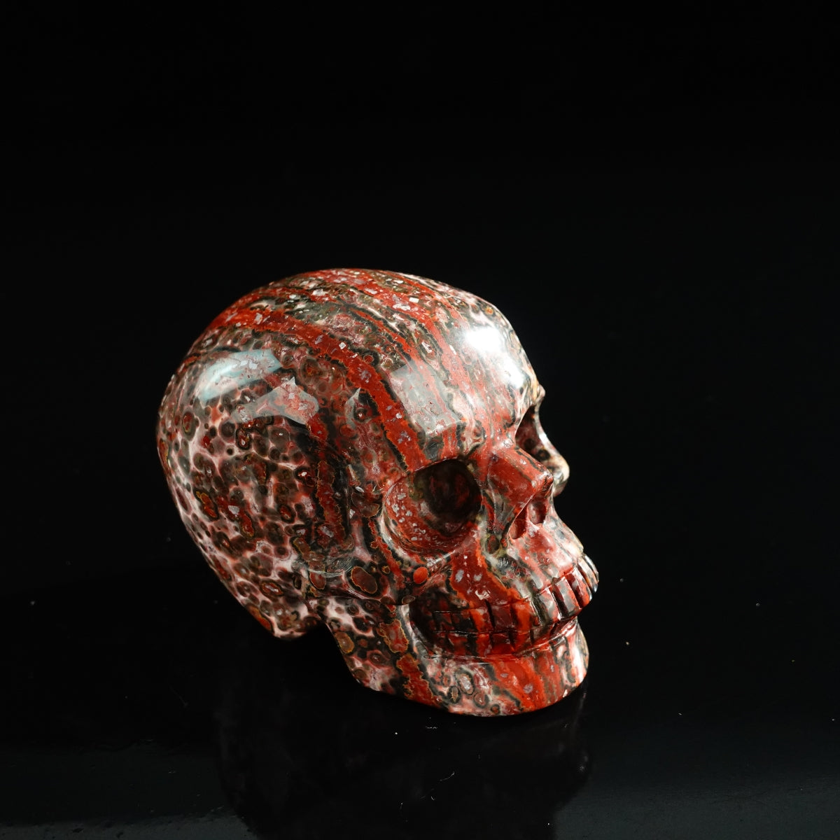3.0" Red Leopard skin stone Crystal Skull Carving - Unique Piece #LS17