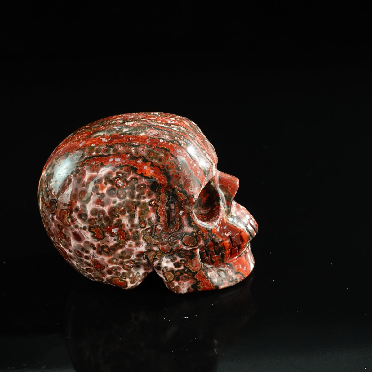3.0" Red Leopard skin stone Crystal Skull Carving - Unique Piece #LS17