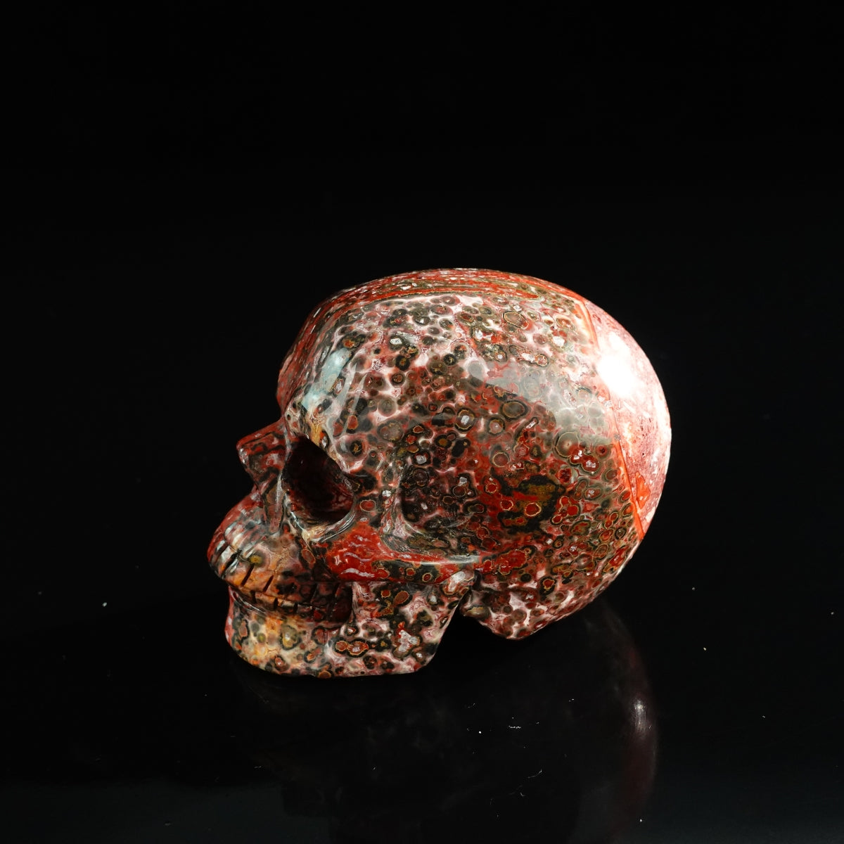 3.0" Red Leopard skin stone Crystal Skull Carving - Unique Piece #LS17