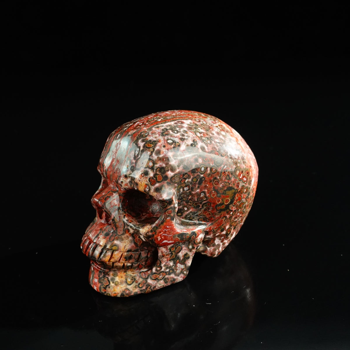3.0" Red Leopard skin stone Crystal Skull Carving - Unique Piece #LS17