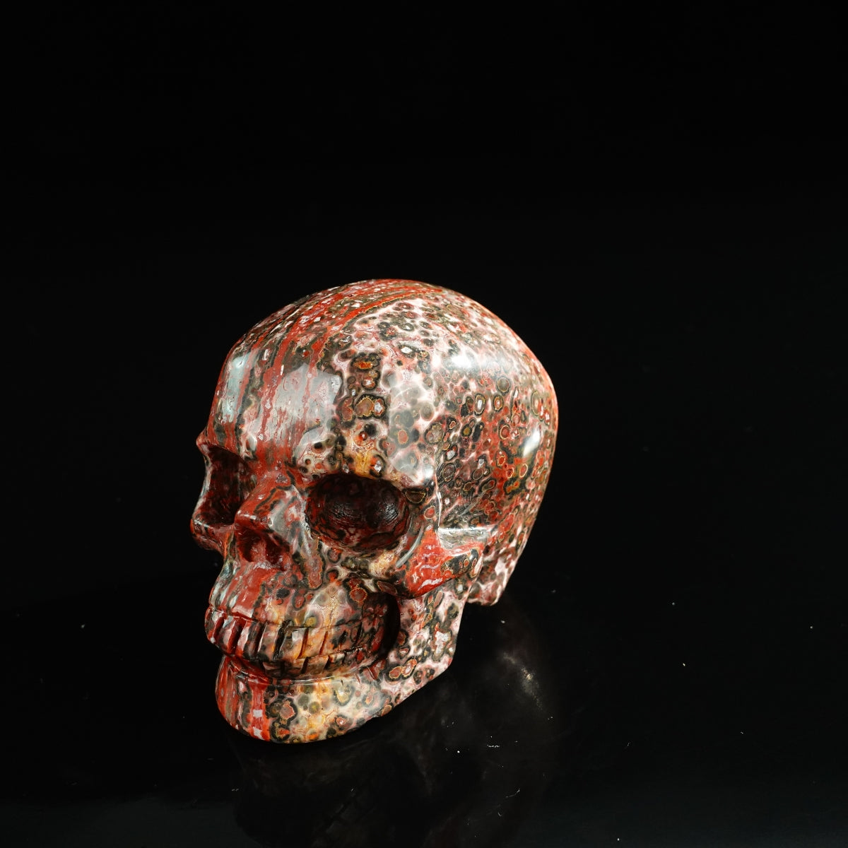 3.0" Red Leopard skin stone Crystal Skull Carving - Unique Piece #LS17