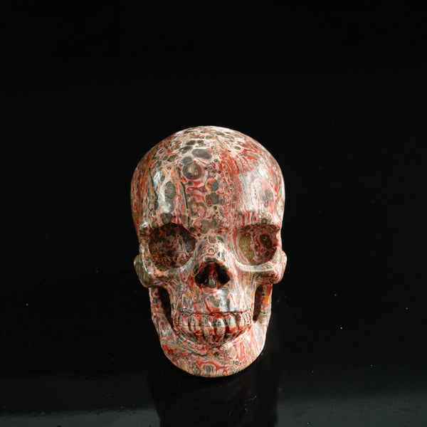 3.0" Red Leopard skin stone Crystal Skull Carving - Unique Piece #LS18