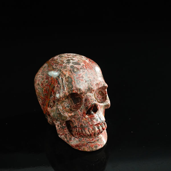 3.0" Red Leopard skin stone Crystal Skull Carving - Unique Piece #LS18 - alternate view