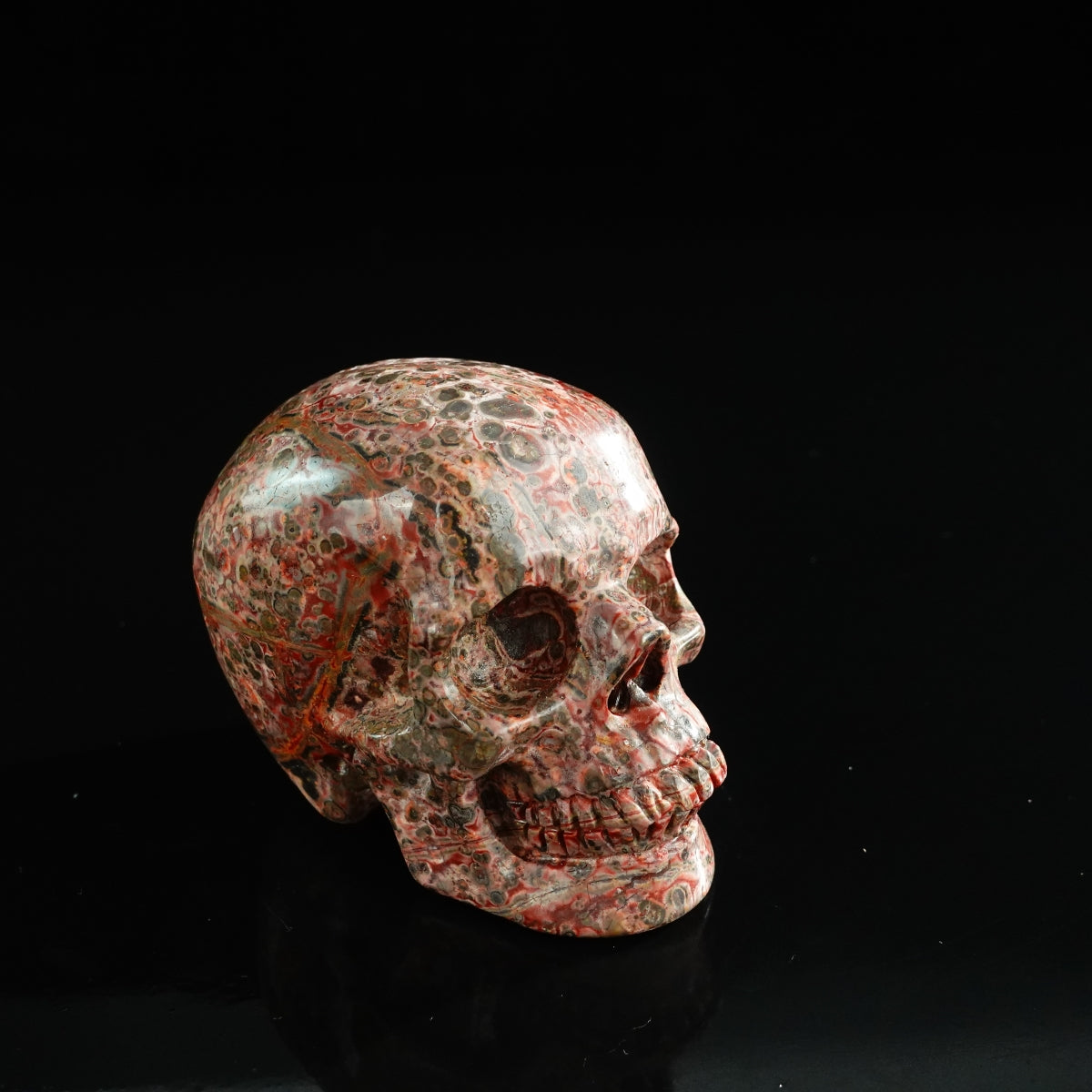 3.0" Red Leopard skin stone Crystal Skull Carving - Unique Piece #LS18
