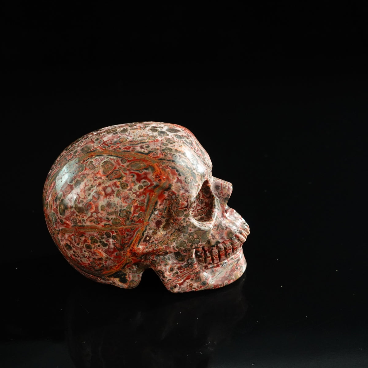 3.0" Red Leopard skin stone Crystal Skull Carving - Unique Piece #LS18