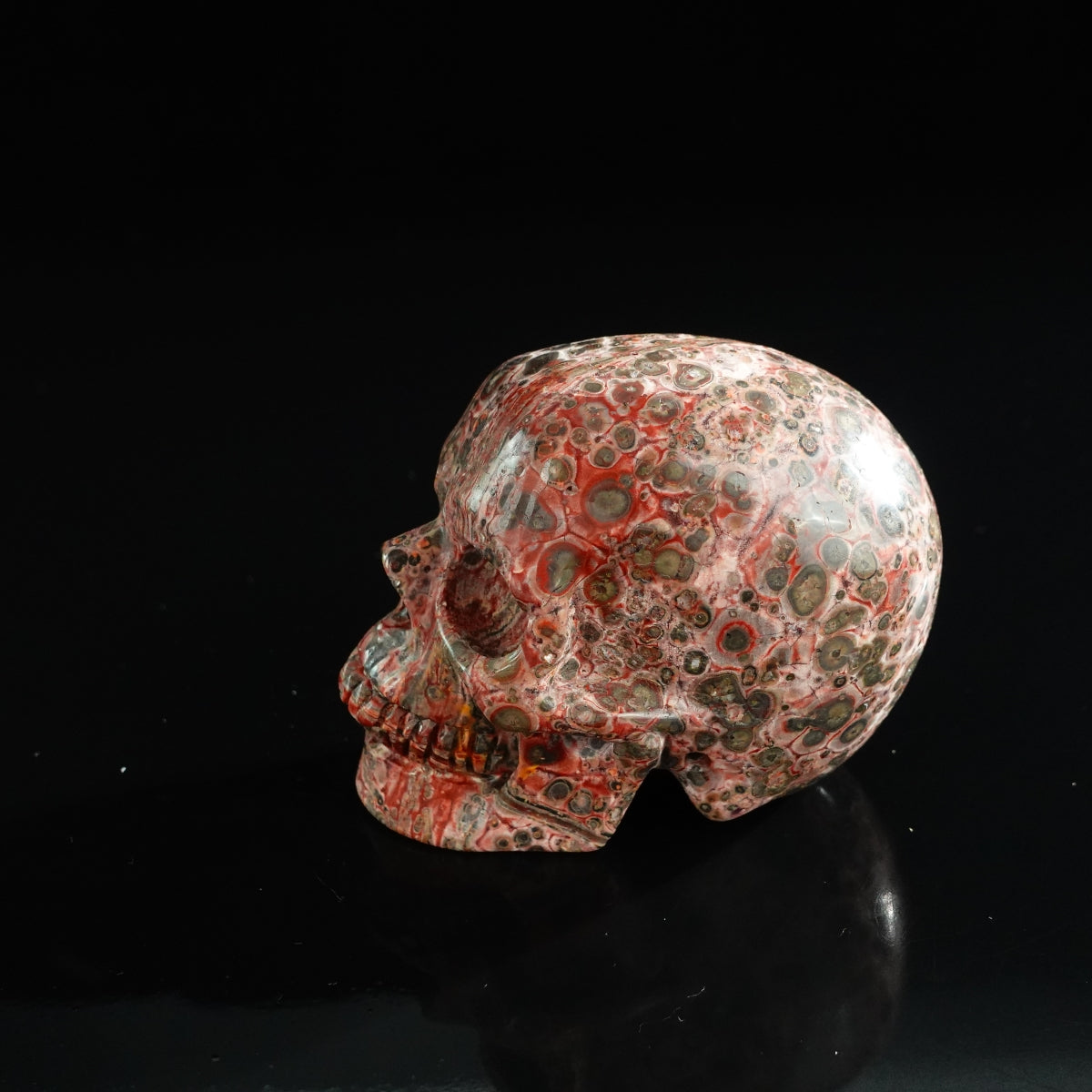 3.0" Red Leopard skin stone Crystal Skull Carving - Unique Piece #LS18