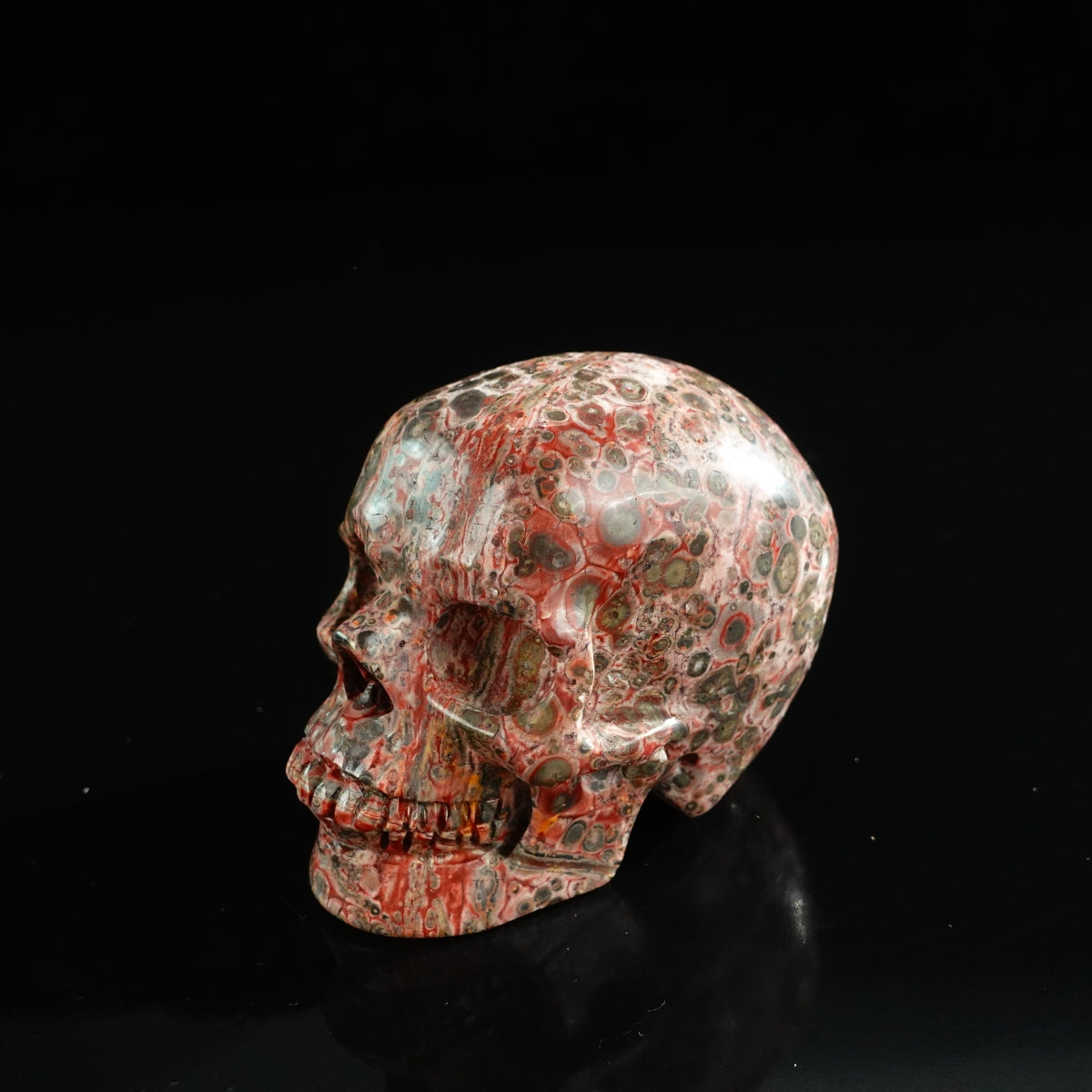 3.0" Red Leopard skin stone Crystal Skull Carving - Unique Piece #LS18