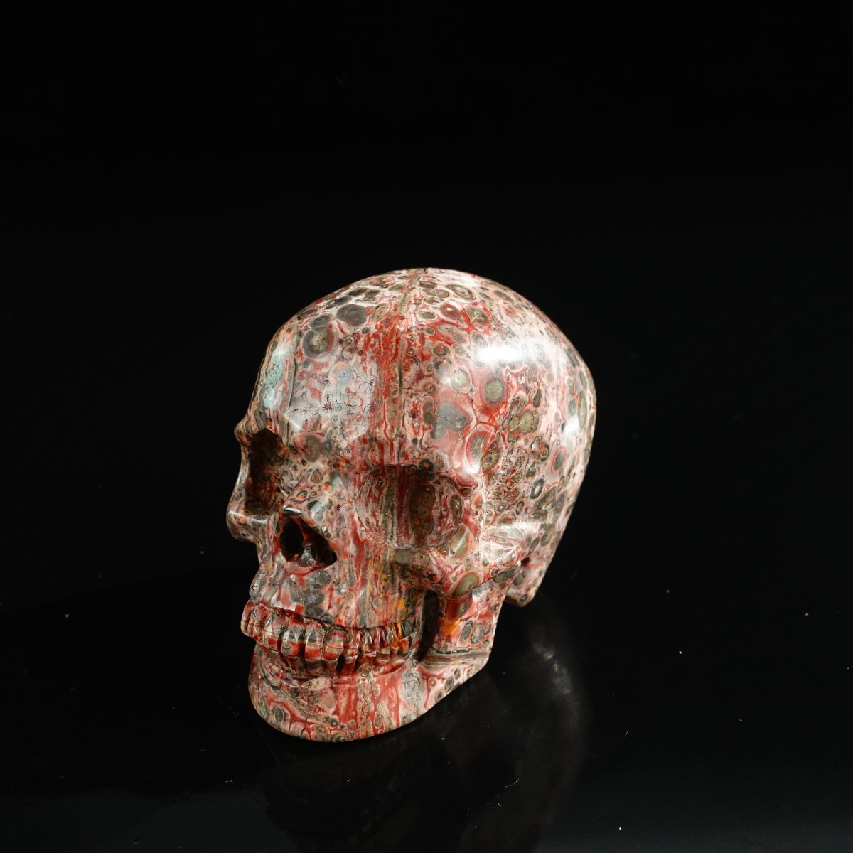 3.0" Red Leopard skin stone Crystal Skull Carving - Unique Piece #LS18