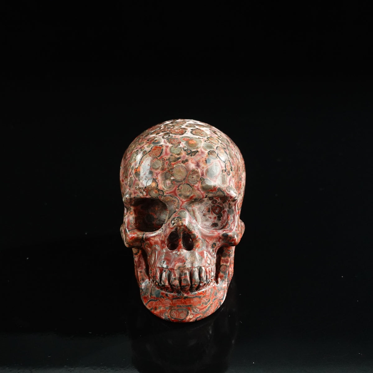 3.0" Red Leopard skin stone Crystal Skull Carving - Unique Piece #LS19