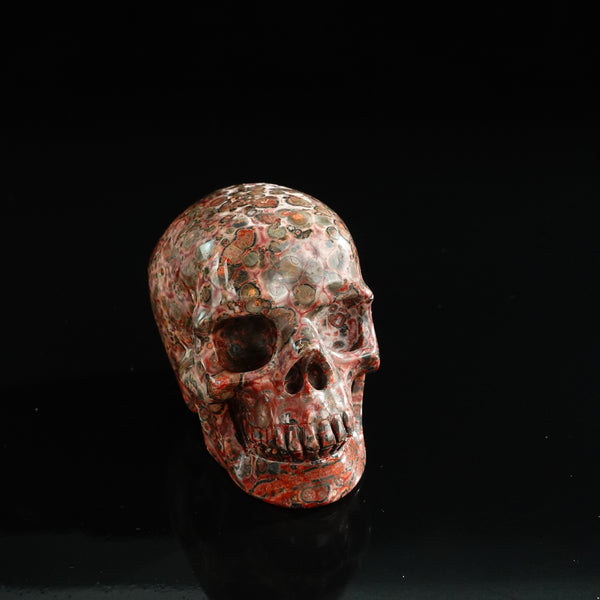 3.0" Red Leopard skin stone Crystal Skull Carving - Unique Piece #LS19 - alternate view