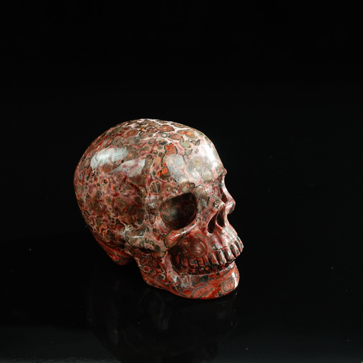 3.0" Red Leopard skin stone Crystal Skull Carving - Unique Piece #LS19