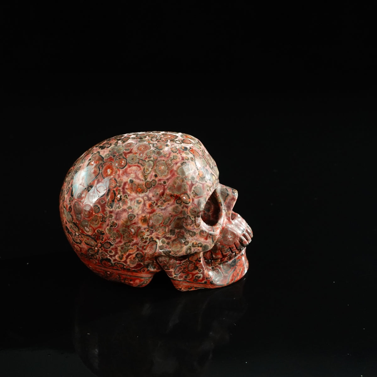 3.0" Red Leopard skin stone Crystal Skull Carving - Unique Piece #LS19
