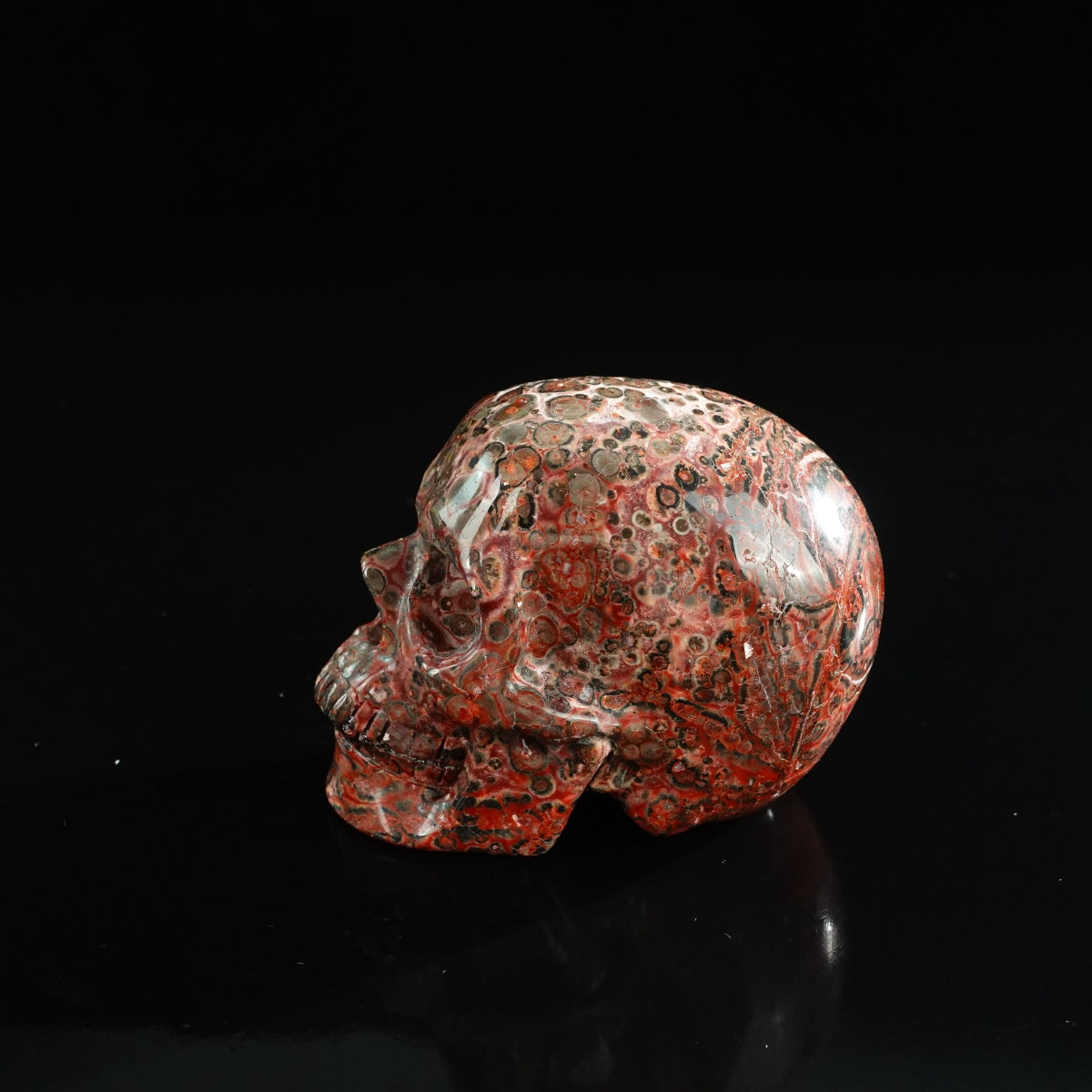 3.0" Red Leopard skin stone Crystal Skull Carving - Unique Piece #LS19