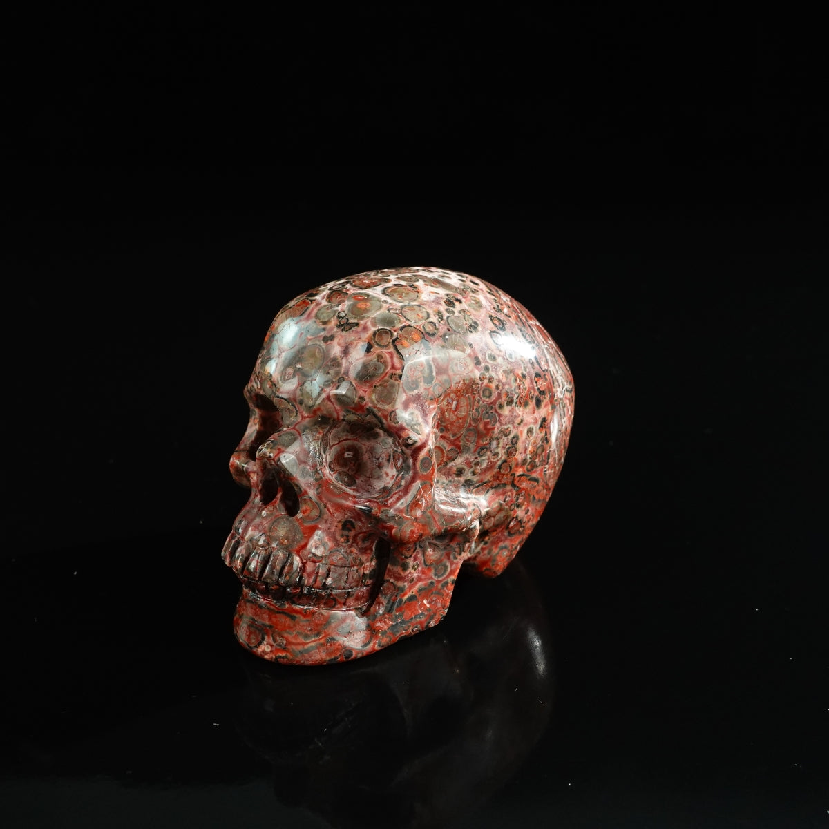 3.0" Red Leopard skin stone Crystal Skull Carving - Unique Piece #LS19
