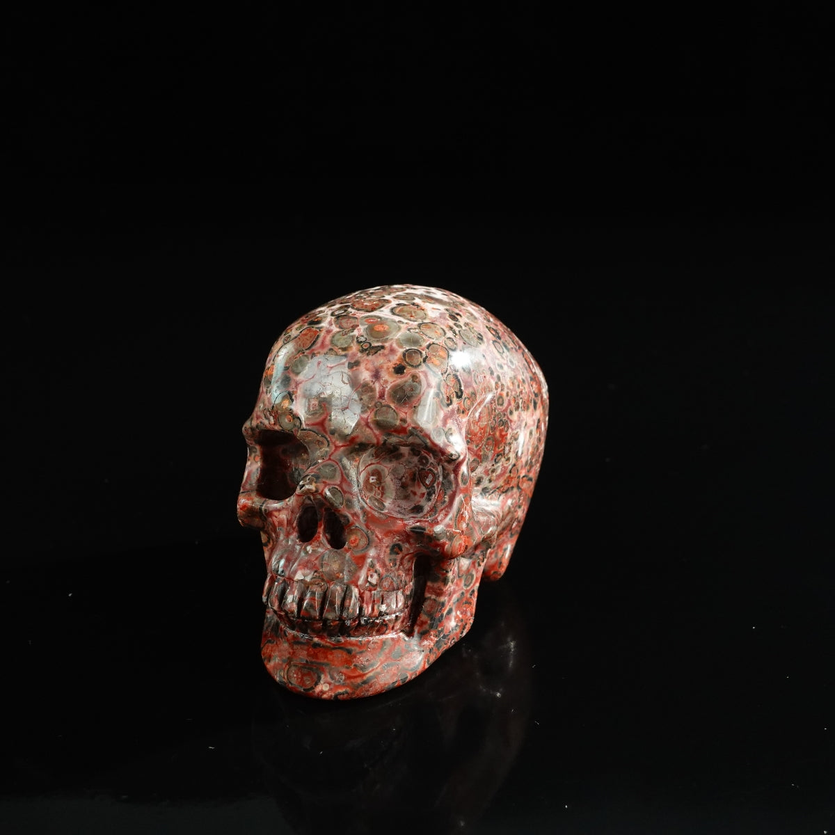 3.0" Red Leopard skin stone Crystal Skull Carving - Unique Piece #LS19
