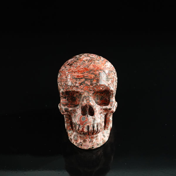 3.0" Red Leopard skin stone Crystal Skull Carving - Unique Piece #LS20