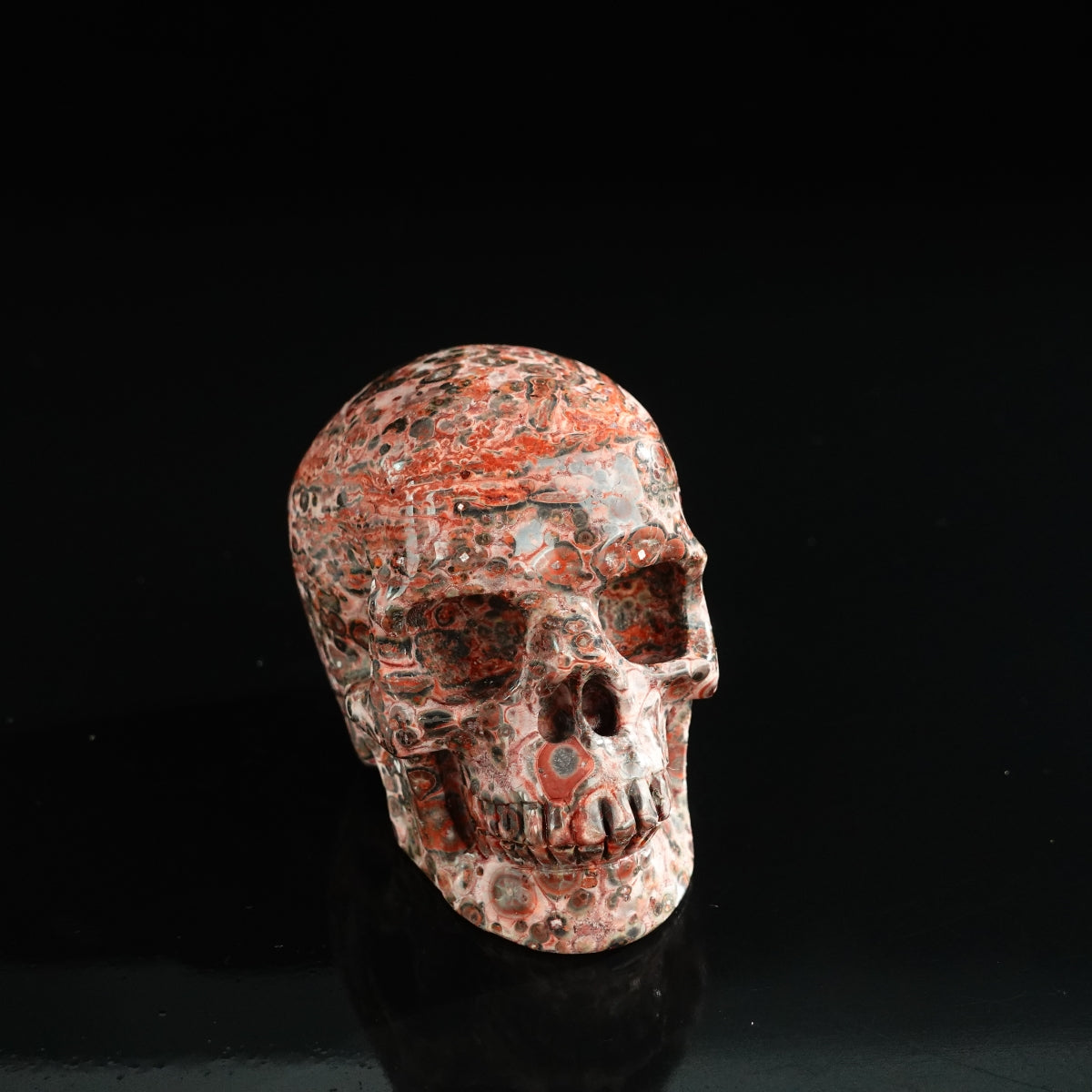 3.0" Red Leopard skin stone Crystal Skull Carving - Unique Piece #LS20